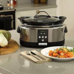 Crock-Pot Slow Cooker Pentola per Cottura Lenta, Capienza 5.7 Litri, Adatta fino a 8 Persone, 230 W, Digitale, Programmabile, Argento