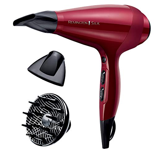 Remington AC9096 Asciugacapelli Professionale Silk, 2400 W, Griglia Interna in Ceramica Infusa dalle Proteine della Seta, Rosso