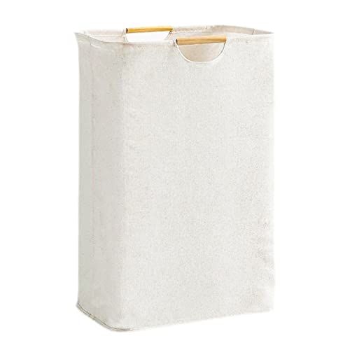 Relota Cesto Portabiancheria Beige 39×53×27 cm, Cesta Portabiancheria Pieghevole con Manico in Legno Grand Salvaspazio, Cesta Biancheria in Tessuto per Camera Soggiorno Bagno e Viaggio