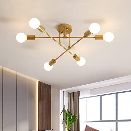 Lampadario da Soffitto Vintage, 6 Bracci Plafoniera LED Soffitto Moderna, Lampada da Soffitto 6 Luci E27 Lampada a Sospensione Industriale per Soggiorno Camera da Letto Loft Cucina