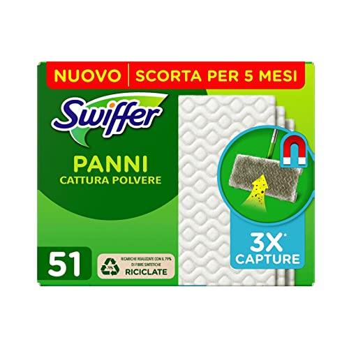 Swiffer Panni Catturapolvere Casa, 51 Panni Microfibra Dry, Panni Cattura Polvere E Sporco, Ottimo Per Tutti I Tipi Di Pavimenti E Per I Peli Di Animali, Maxi Formato