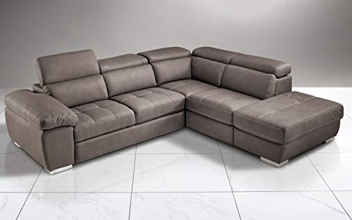 Dafne Italian Design Divano Letto angolare 3 posti con penisola a Destra. Similpelle Effetto Nabuk Elephant (cm. 285 x 245 x 97h)