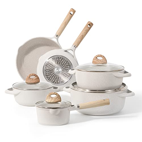 KASANOVA Essential Batteria di Pentole 10 Pezzi, 2 Padella 24/28cm, 3 Casseruola16/24/28cm con Coperchi, Padella Tegame Wok con Rivestimento Antiaderenti Per tutte le fondi di calore Induzione
