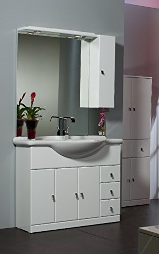 Bagno Italia Mobile Arredo Bagno da 105 cm bianco lucido con lavabo in ceramica e specchio Mobili l