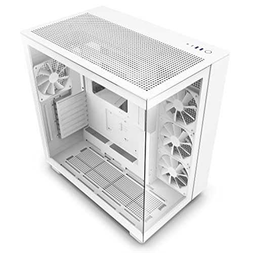 Case per PC gaming mid-tower ATX a doppia camera NZXT H9 Flow – Pannello superiore forato per un elevato ricircolo dell'aria – Pannello frontale e laterale in vetro temperato – Bianco