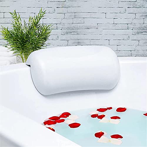 Cuscino da Bagno, Cuscino di Vasca da Bagno in PU con Ventose, Impermeabile Cuscino per Collo Testa Vasca da Bagno, Facile da Pulire, Cuscino Poggiatesta Ergonomico per Tutti i Tipi di Vasca - Bianco