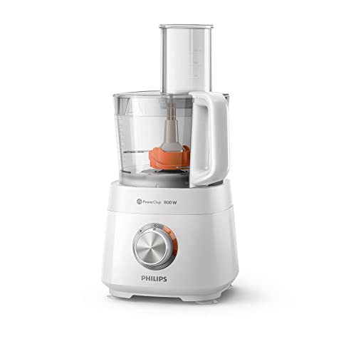 Philips Robot da Cucina Compatto - 800W, 29 Funzioni, Recipiente da 2.1L, PowerChop, Lama in Acciaio Inossidabile (HR7510/10)