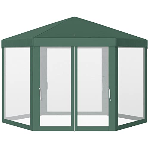 Outsunny Gazebo Esagonale da Giardino con 6 Zanzariere in Ferro Poliestere Verde