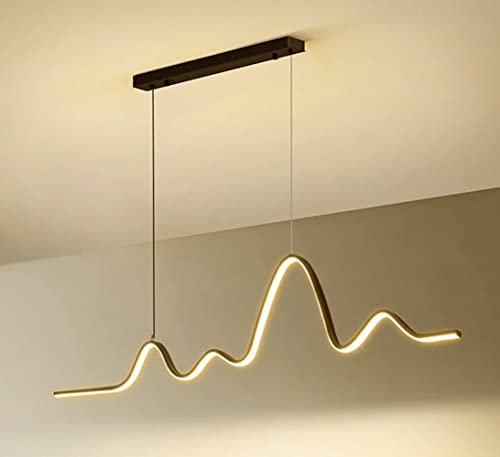 Partenopea® Lampadario Plafoniera a Sospensione illuminazione a Led dal Design Moderno per ambienti Domestici e commerciali (Ondulato Nero, Luce calda 3000K)