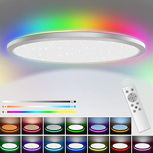 Plafoniera LED Soffitto Moderna, 24W Lampadario per Camera da Letto 3200LM Ø29,5cm, Lampada LED Soffitto RGB Dimmerabile Con Telecomando 13 Cambia Colore, Plafoniera Bagno lP54 Impermeabile , Cucina