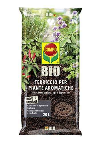 COMPO BIO Terriccio per Piante Aromatiche, Per Piante in Vaso o in Piena Terra, Consentito in Agricoltura Biologica, Con Guano, Sacco 20 L