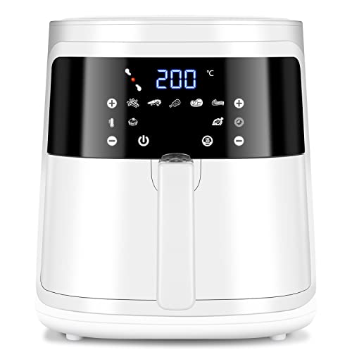 Aigostar White Cube - Friggitrice ad Aria 7L 1900W, Friggitrice Senza Oilo 5-in-1, 7 Funzioni Preimpostate con Schermo LED Cestello Removibile Anti Aderente, Mantenimento Calore, 20 Ricette Senza BPA