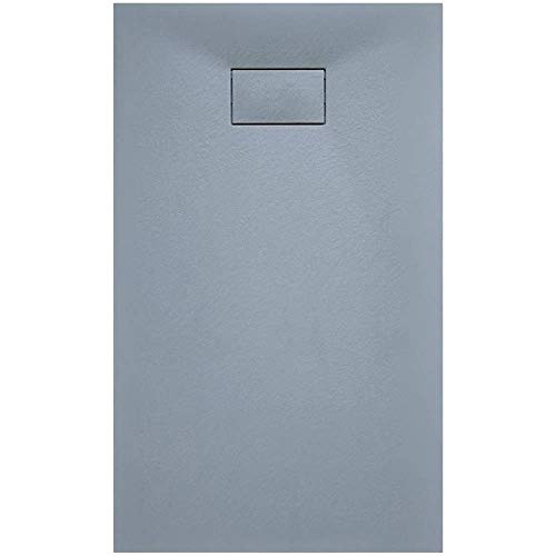 Piatto Doccia Arredo Bagno In Resina SMC Effetto Pietra Stone Ardesia Spessore 2.6 Cm Antiscivolo Filopavimento Riducibile Indistruttibile Con Griglia Di Copertura Grigio (70 x 90 Cm)