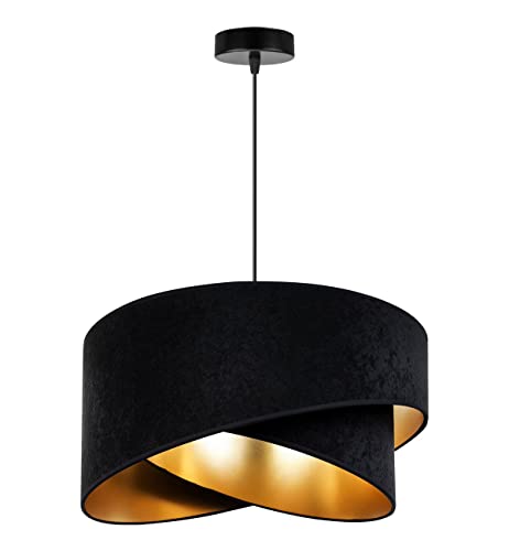 Light-Home Milano Lampadario a Sospensione - Lampadario Industriale per Soggiorno Camera da Letto e Cucina - Lampade a Sospensione in Metallo e con Paralume di Velluto - E27 - Nero