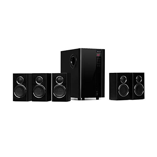 Auna Areal Touch 5.1 - Surround Sound System 5.1, Home Theater 5.1, Sistema Attivo con Subwoofer OneSide Bassreflex, 200 Watt max, Display Touch, Bluetooth, USB, SD, Telecomando, Nero