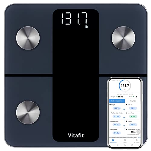 Vitafit Bilancia Pesapersone Professionale, Bilancia Impedenziometrica Professionale Bluetooth con App, Misura Peso Corporeo, Massa Grassa, BMI, Massa Muscolare, Massa Ossea, Nero