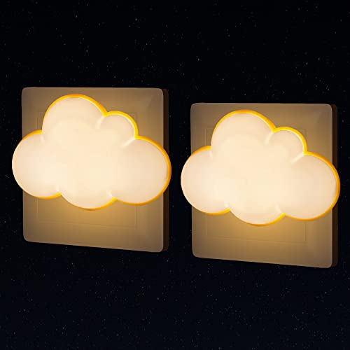 Luce Notturna Bambini da Presa, 2 Pezzi Luce Notte con Spina per Cameretta Neonato, Lampada Nuvole da Parete Sensore Crepuscolare, Punto LED Luci di Cortesia Casa, Decorazioni Camera da Letto Ragazza