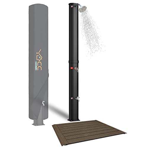 CCLIFE Doccia Solare da Giardino 40 Litri Nero, Doccia fotovoltaica/Solare da Esterno con Rubinetto e soffione a Pioggia, con Guscio di Protezione