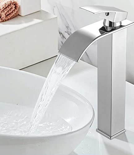 FAOKZE Rubinetto per lavabo, rubinetto da bagno, rubinetto per lavandino, rubinetto a cascata per bagno, lavabo con bel design, rubinetto per acqua fredda e calda, cromato