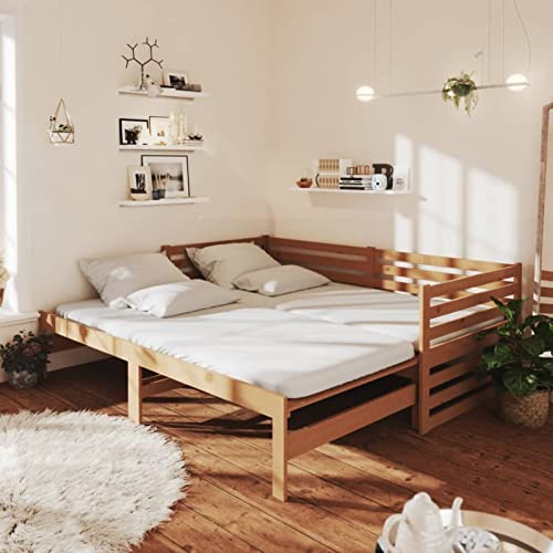 Tidyard Dormeuse Estraibile,Divano Letto Estraibile,Divano Letto in Legno,Divano Letto con Doghe in Legno,Divano Letto Scomparsa,Divano Letto 2 Posti,Divani Letto Matrimoniale,Miele 2X(90x200) cm