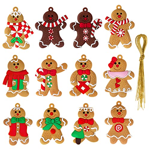 12 Pezzi Omino Pan di Zenzero Natale, Edonkvi PVC Addobbi Natale Ciondoli di Gingerbread set, Ornamento Pan Zenzero Pendenti con Spago per la Addobbi Albero di Natale e Festa la Casa Decorazioni