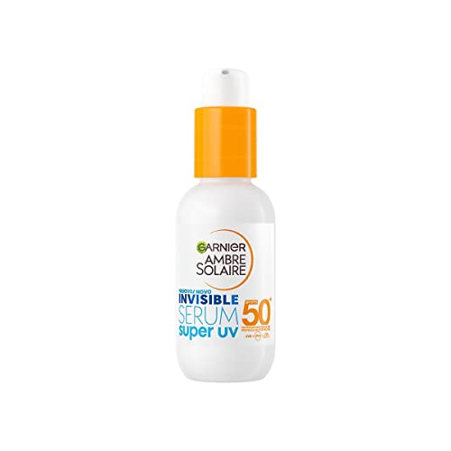 Garnier Siero Viso Protettivo Invisibile Super UV, Per Tutti i Tipi di Pelle, Protezione SPF 50+, Ad Assorbimento Rapido, Con Ceramide Protect, Ambre Solaire, 30 ml