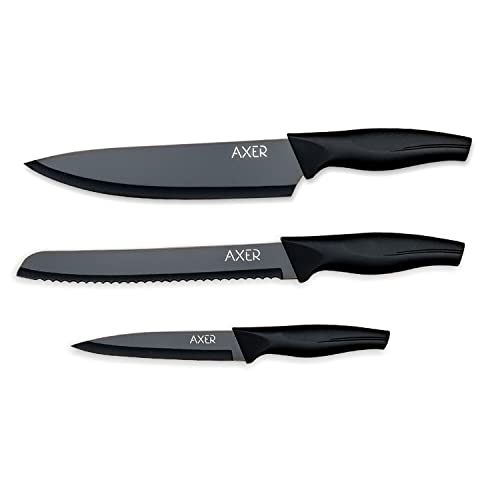 Axer Set Coltelli da Cucina Professionali Neri - 3 Pezzi Set Coltello Da Cucina - Set Coltelli Cucina Chef - Chef Knife Set - Coltello Cucina Inox