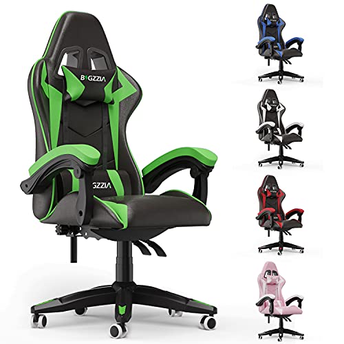 Sedia Gaming, Sedia Girevole ergonomica, PU Poltrona Racing (Nero) (Verde)