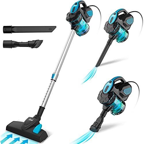 INSE Scopa Elettrica con Filo, Aspirapolvere Senza Sacco, 18 KPA 600 W, con Cavo 6m, 3 in 1, per Pavimenti Duri e Peli di Animali Domestici