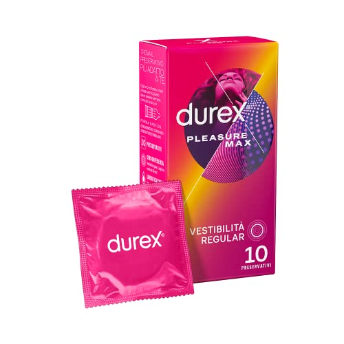 Durex Preservativi Pleasuremax Lubrificati con Rilievi e Nervature Esterne, 10 Profilattici