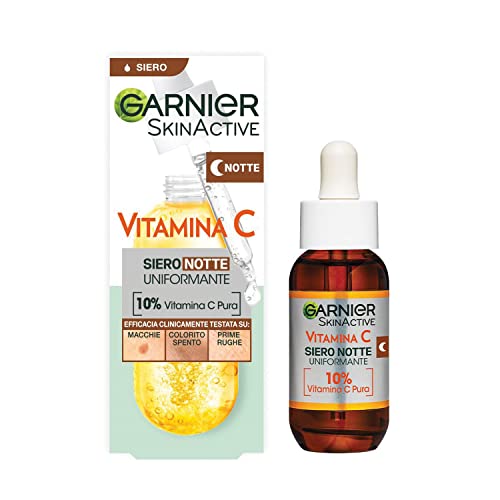 Garnier Siero Notte Vitamina C Uniformante, Per Pelli Spente, Effetto Rigenerante, Pelle Morbida e Luminosa, con 10% di Vitamina C Pura, 30ml