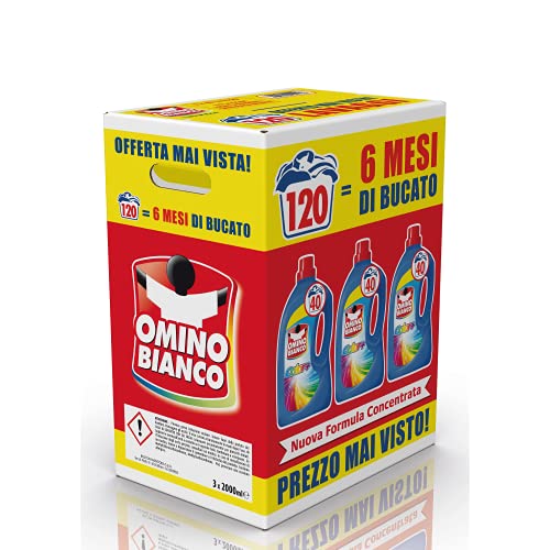 Omino Bianco - Detersivo Lavatrice Liquido Color+, 120 Lavaggi, Specifico per Capi Colorati, Tecnologia Salva i Colori e Cattura il Grigiore, 2000 ml x 3 Confezioni