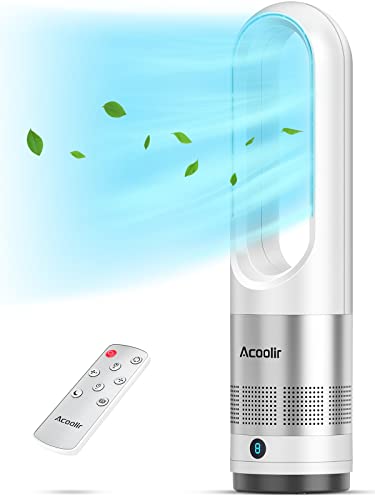 Acoolir Ventilatore a Torre, Ventilatore a Colonna Sicuro Senza Pale con Telecomando, 8 Velocità, Timer di 9 Ore, Oscillazione di 80°, Display LED, Ventilatori per Soggiorno, Camera da Letto, Ufficio
