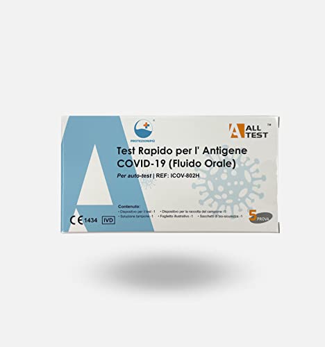 Nuovo Test salivare rapido per il rilevamento di SARS-CoV-2 - Kit salivare in autodiagnosi per Covid-19 - Scatola da 5 Test Salivari