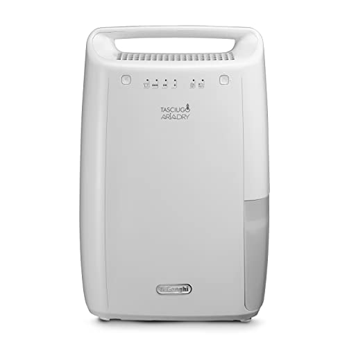 De'Longhi DEX210 Tasciugo Deumidificatore Ambiente Casa per eliminare l'umidità, Asciugabiancheria, Doppio Sistema Filtrazione Aria, 10L al giorno, Sistema di sicurezza, Silenzioso, Maniglia, Bianco