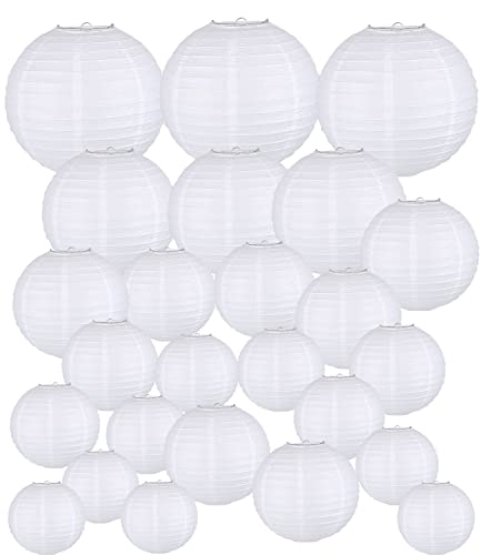 30 Pezzi Lanterne Cinesi, Lanterna di carta Rotonde da Appendere in Carta Lanterne per Decorazioni Domestiche, Feste e Matrimoni Diametro 10/15/20/25/30 cm