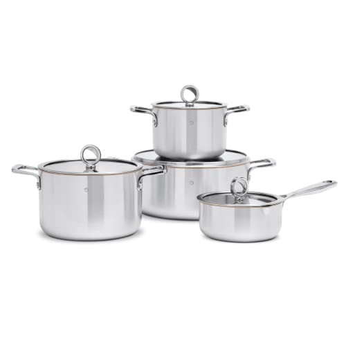 Olav Set di pentole a induzione, 7 pezzi, pentola in rame, set di pentole in acciaio inox con anima in rame, set completo di coperchio, casseruola (1 casseruola, 2 pentole/zuppa, 1 pentola)