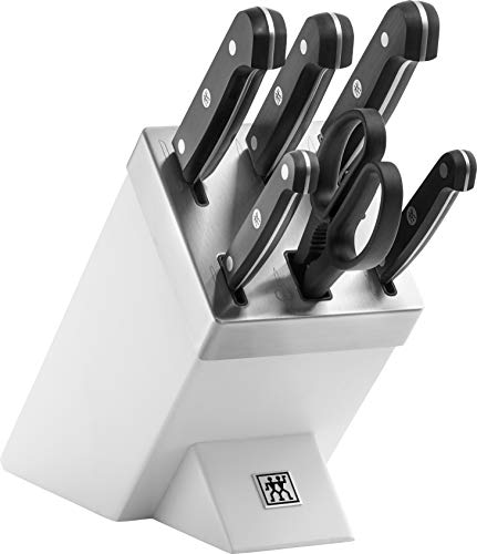 Zwilling Gourmet Set di Coltelli con Ceppo con Sistema Auto Affilante, 7 Pezzi, Bianco