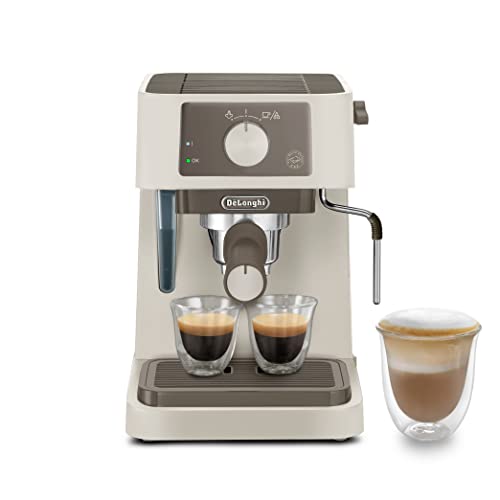 De'Longhi Stilosa EC235.CR, Caffettiera Manuale, Sistema Cappuccino, Caffè in Polvere o Capsule E.S.E, Serbatoio da 1 Litro, 1100 W, Caldaia in Acciaio Inossidabile, 1100 W, Crema