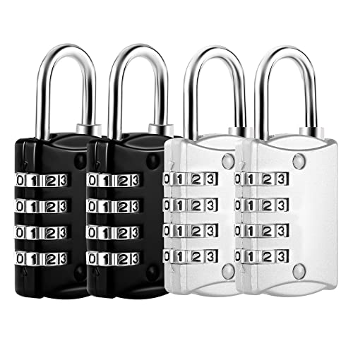 4 Pezzi Lucchetto Combinazione 4 Cifre, Lucchetto Armadietto Impermeabile, Lucchetti Lucchetto A Combinazione Serrature a Combinazione per Palestra Esterno Valigia Bagagli Cancello (Nero, Argento)