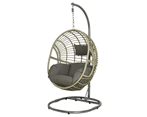 KLULK Poltrona Sospesa da Giardino Sedia Dondolo Amaca Pensile da Esterno - Barnet Struttura In Metallo + Cuscino Seduta Imbottito e Poggiatesta Portata 120kg (Grigia)