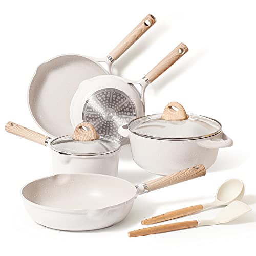 KASANOVA Set 9 Padelle antiaderenti,3 Padella 20/24/28cm, 2 Casseruola16/24cm con Coperchi, Padella Wok con Rivestimento Antiaderenti Per tutte le fondi di calore Induzione