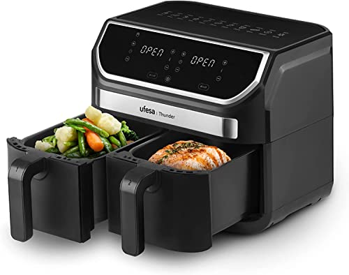 Ufesa Thunder Friggitrice ad Aria Senza Olio con 2 Vaschette Indipendenti, 9L (4.5L + 4.5L), 11 Programmi, 1700 W, Controllo Digitale, Timer, Temperatura 80ºC - 200ºC, Antiaderente