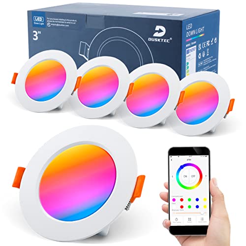 4x Faretti LED da Incasso per Cartongesso RGB, Dimmerabili IP44 Faretto da Soffitto LED 220V 6W, Multi Colore Faretti LED da Incasso Rotondo 60mm, APP Controllo Bianco Naturale, DUSKTEC
