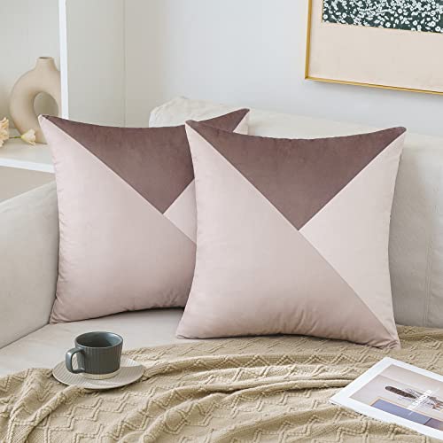 MIULEE Copricuscini in Velluto Geometrici per Divano Camera da Letto Federe Cuscini per Letto Matrimoniale Quadrati Federa Decorativa con Motivo Moderno Fodere Casa 2 Pezzi 45X45CM Marrone Chiaro