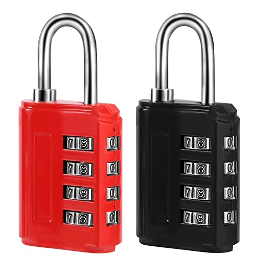 2 Pezzi Lucchetto Combinazione a 4 Cifre, Lucchetto Armadietto Impermeabile, Lucchetti Lucchetto a Codice Serrature a Combinazione per Palestra Esterno Valigia Bagagli (Nero, Rosso)
