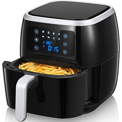 FOHERE Friggitrice ad Aria 6 L, 1800W Air Fryer con 8 Programmi, Tecnologia Rapid Air, Pannello Touch a LED, Cestello Removibile Anti Aderente, Senza BPA e PFOA per Patatine Fritte/Ali di Pollo/Pizza