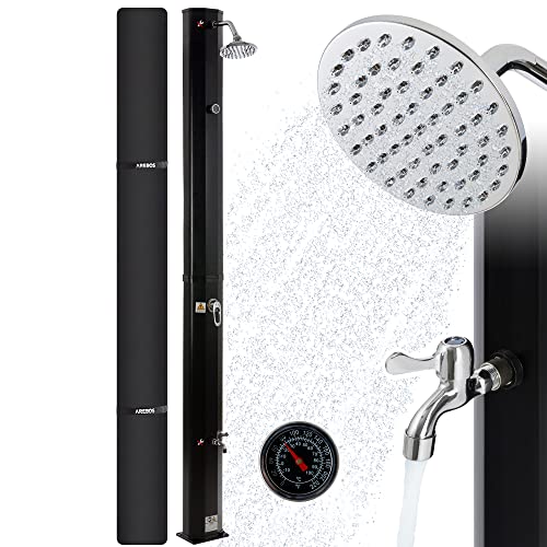 AREBOS Doccia Solare | 35 Litri | 216 cm | con Termometro Integrato | Soffione Doccia Tondo | con Doccia a Piedi | Doccia da Giardino con Attacco per Tubo Flessibile