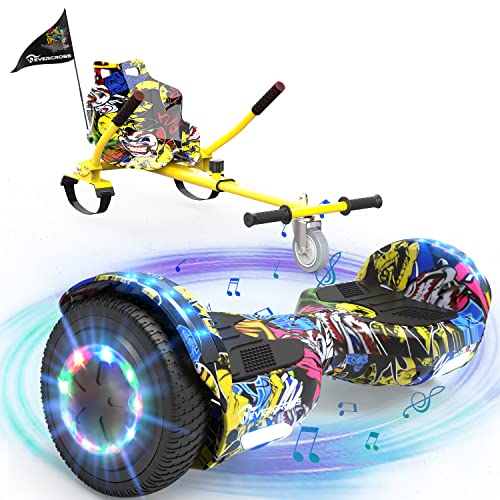 EVERCROSS XP10 Hoverboards con Sedile 6,5'', Overboard con Hoverkart per Bambini e Adulti, Hoverboards con musica Bluetooth e luci a LED, Batteria 4 AH, Max 15 km/h, 8KG Overboard con 6KG Seduta