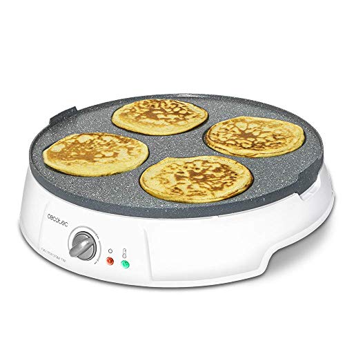 Cecotec Crepe Maker Fun Crepe stone Twin. Piastra Reversibile con Copertura Antiaderente RockStone, Termostato Regolabile, 30,5 cm di Diametro, Rullo e Spatola inclusi, 1200 W